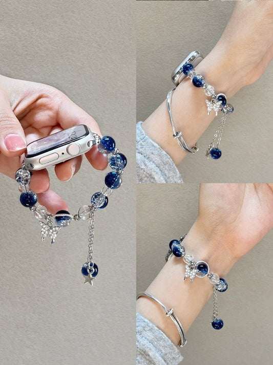 Blue Star Diamond Butterfly Chic Tweed Women's Watch Strap for Apple Watch