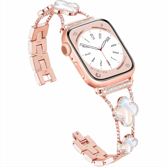Bling Diamond Clover Bands for Women - Lucky, Cute & Sparkle Dressy Metal Bracelet Strap for Apple Watch