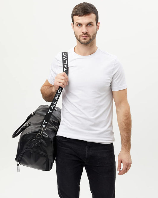 17.7 inch Gym Duffle Leather Bag with Shoe Compartment for Sports Travel - Adjustable Shoulder Strap, Weekender Travel Overnight Bag for Men