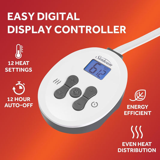 Sunbeam Royal Luxe Sherpa Night Fog Heated Blanket - Twin