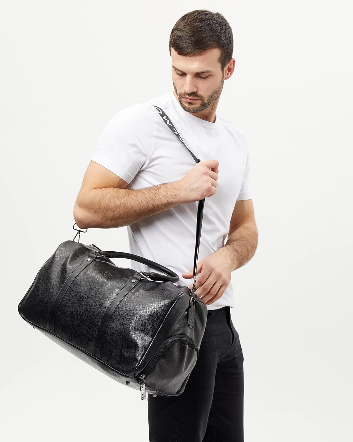 Gym Duffle Leather Bag with Shoe Compartment for Sports Travel