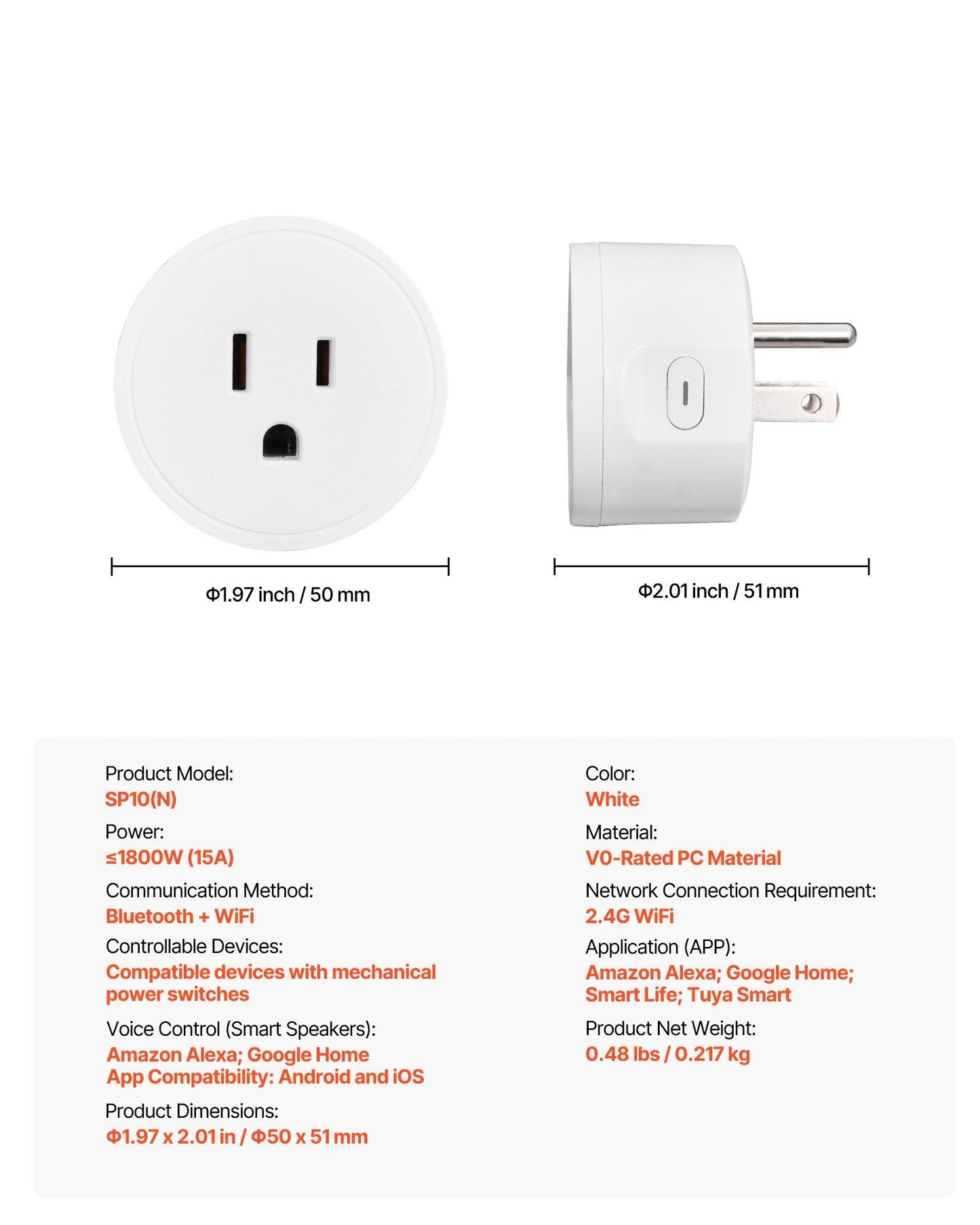 VEVOR Smart Plug Works WiFi Smart Outlet with Alexa and Google Home 4-Pack White