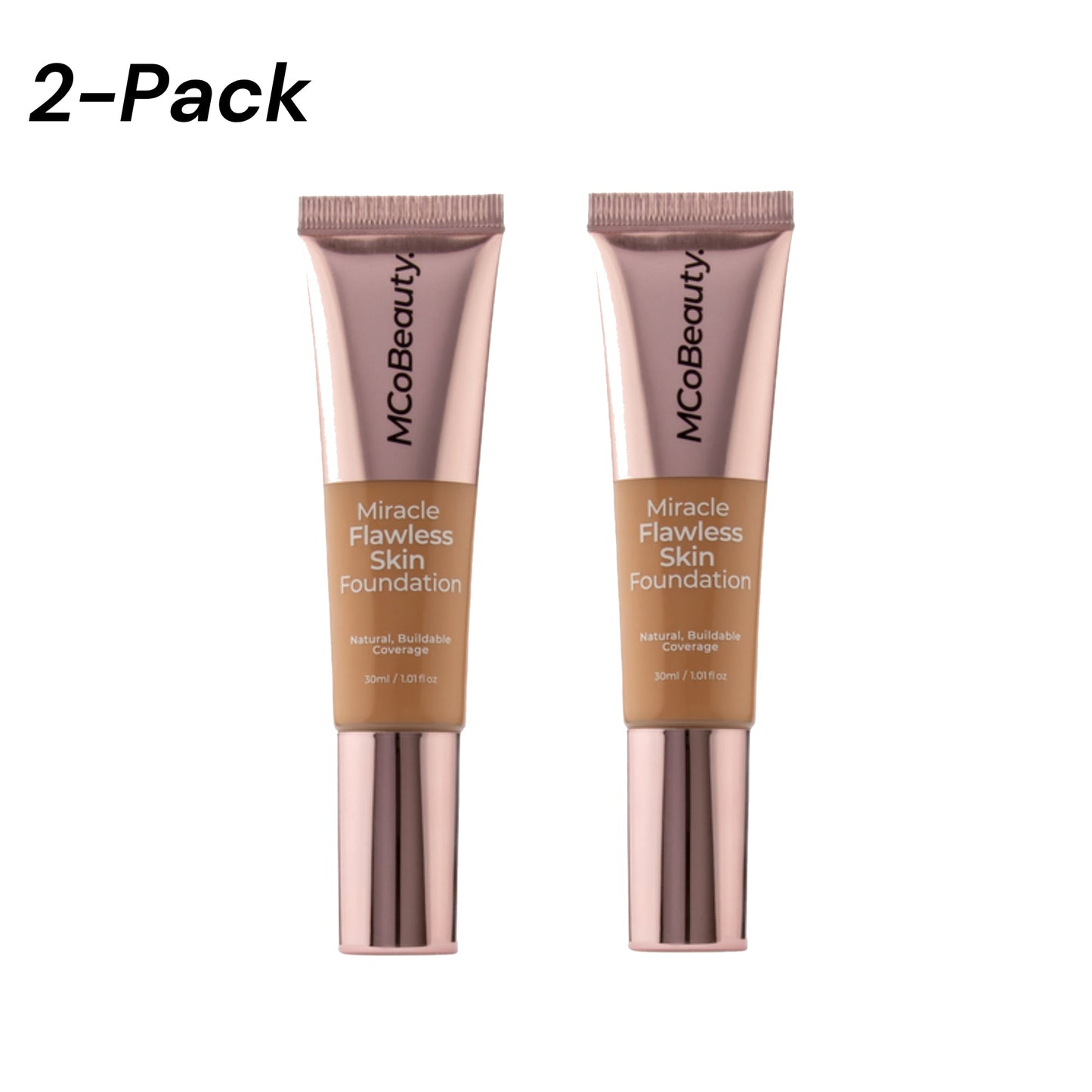 Two MCoBeauty Miracle Flawless Skin Foundation tubes on a white background