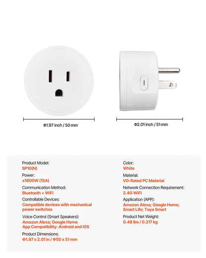 VEVOR Smart Plug Works WiFi Smart Outlet with Alexa and Google Home 4-Pack White