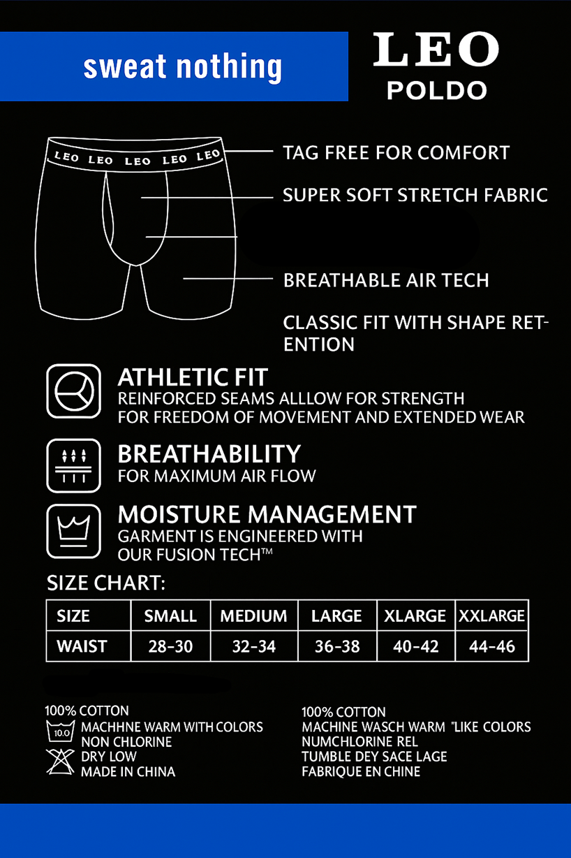 3-Pack LEO Poldo Men’s Performance Boxer Briefs