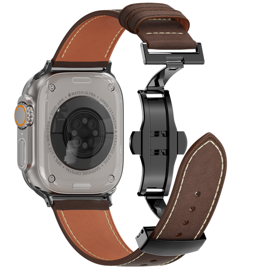 Leather Butterfly Band – Ideal Gift for Apple Watch Users – Soft Genuine Leather, Multiple Colors ⚫️ Sleek Black Buckle